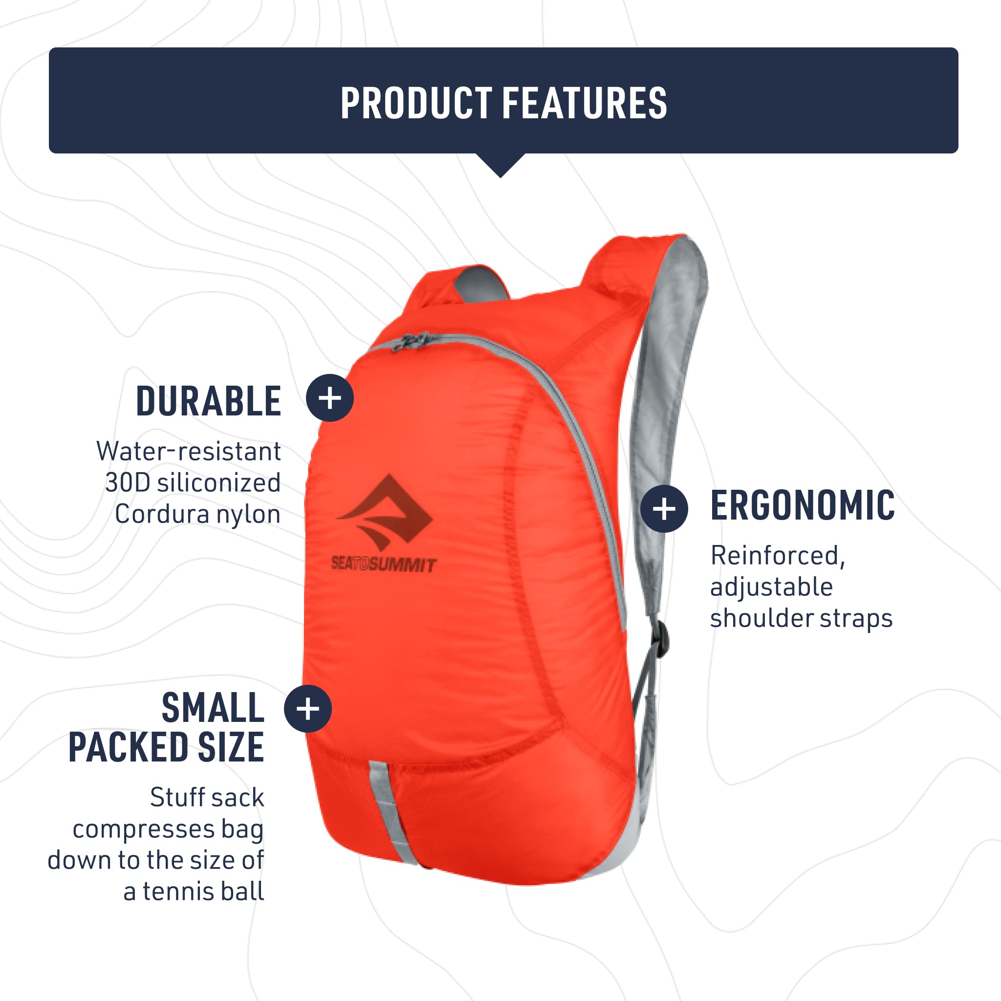 Sea to Summit Ultra-Sil Day Pack ergonomic shoulder straps for comfortable carry.