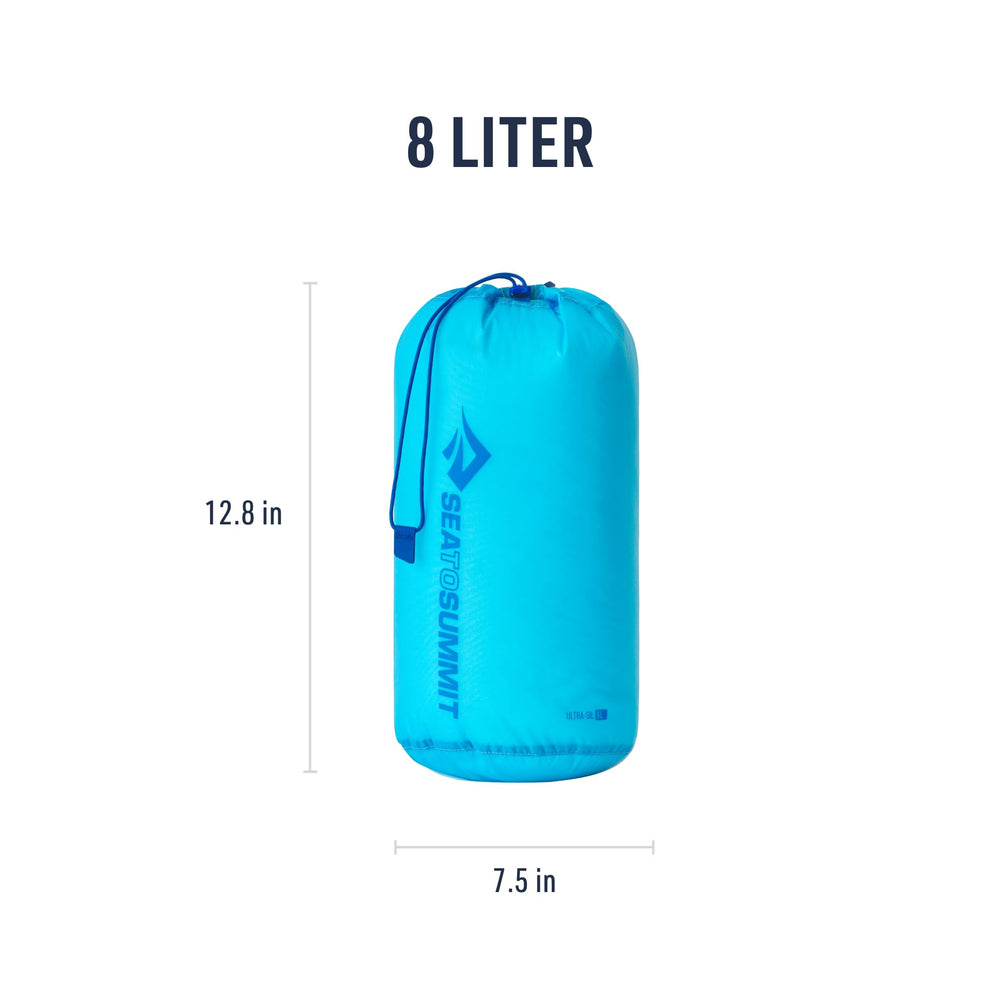 Sea to Summit Ultra-SIL Stuff Sack 8L compact shape saves space in luggage.
