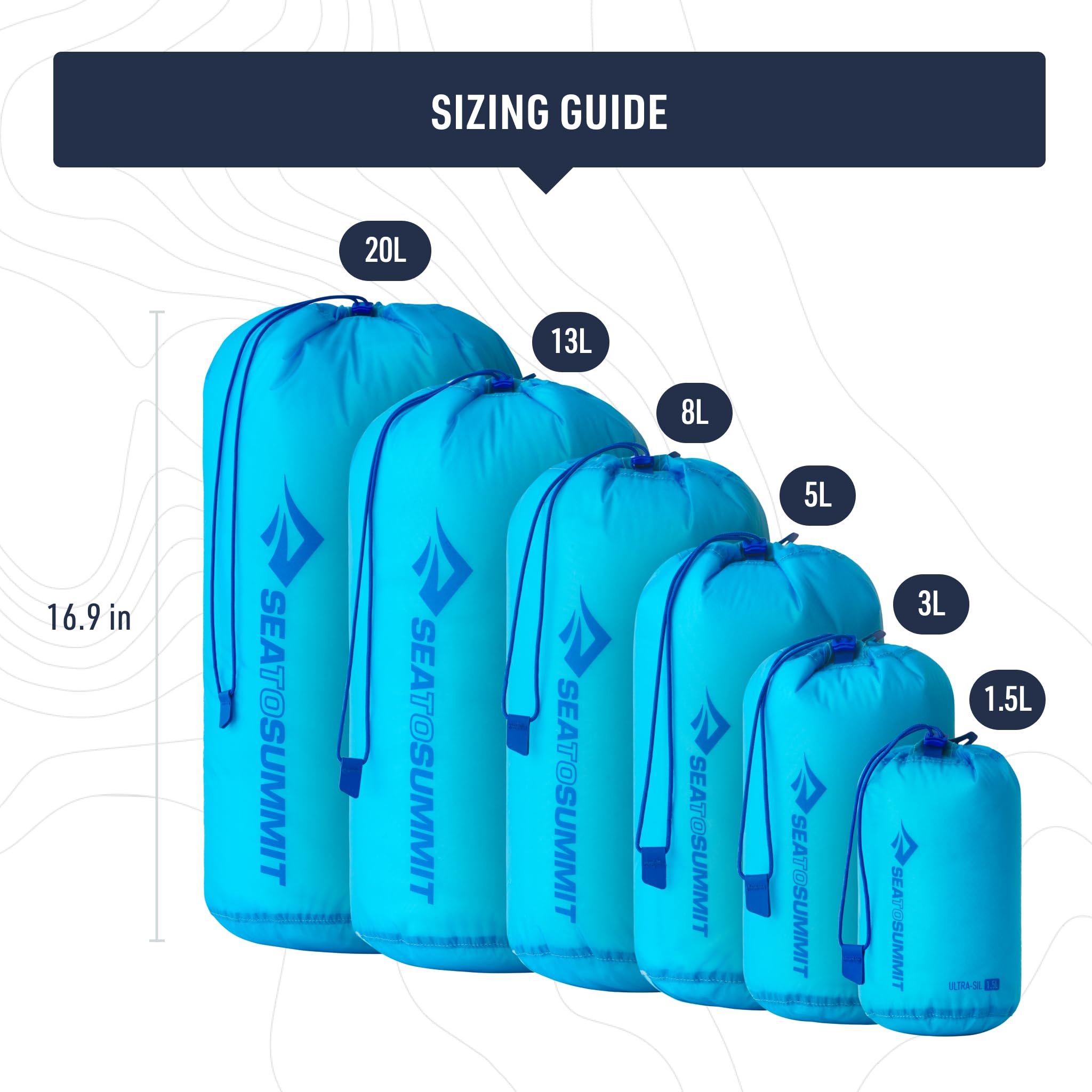 Sea to Summit Ultra-SIL Stuff Sack measures 7.5 x 12.8 inches for reliable packing.