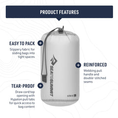 Sea to Summit Ultra-SIL Stuff Sack uses a drawcord with Capture Lock for easy access.