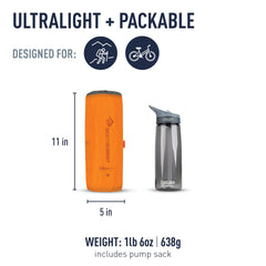 Sea to Summit ultralight pad with multi-valve enables quick inflation and precise pressure control.