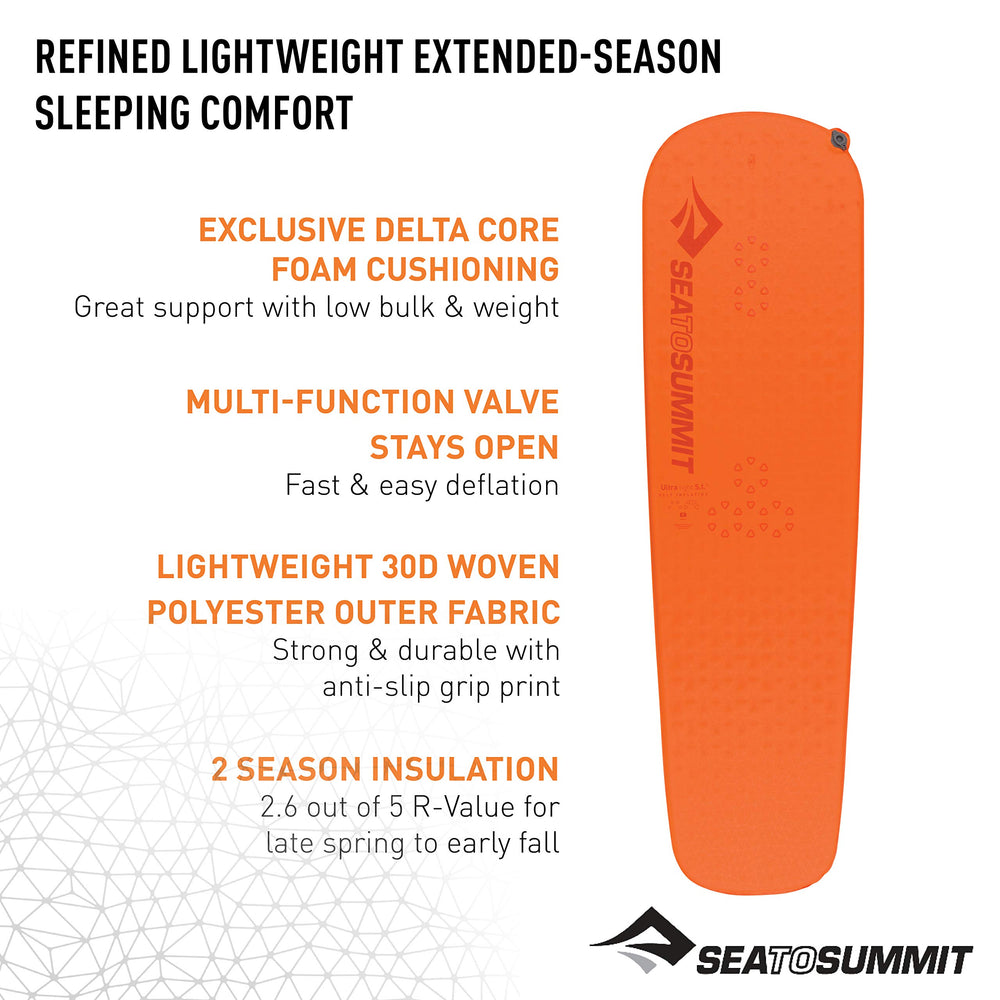 Sea to Summit ultralight pad beside pack demonstrates easy carry on hikes.