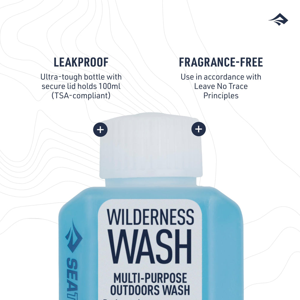 Sea to Summit Wilderness Wash fragrance-free formula supports sensitive skin in outdoor settings.