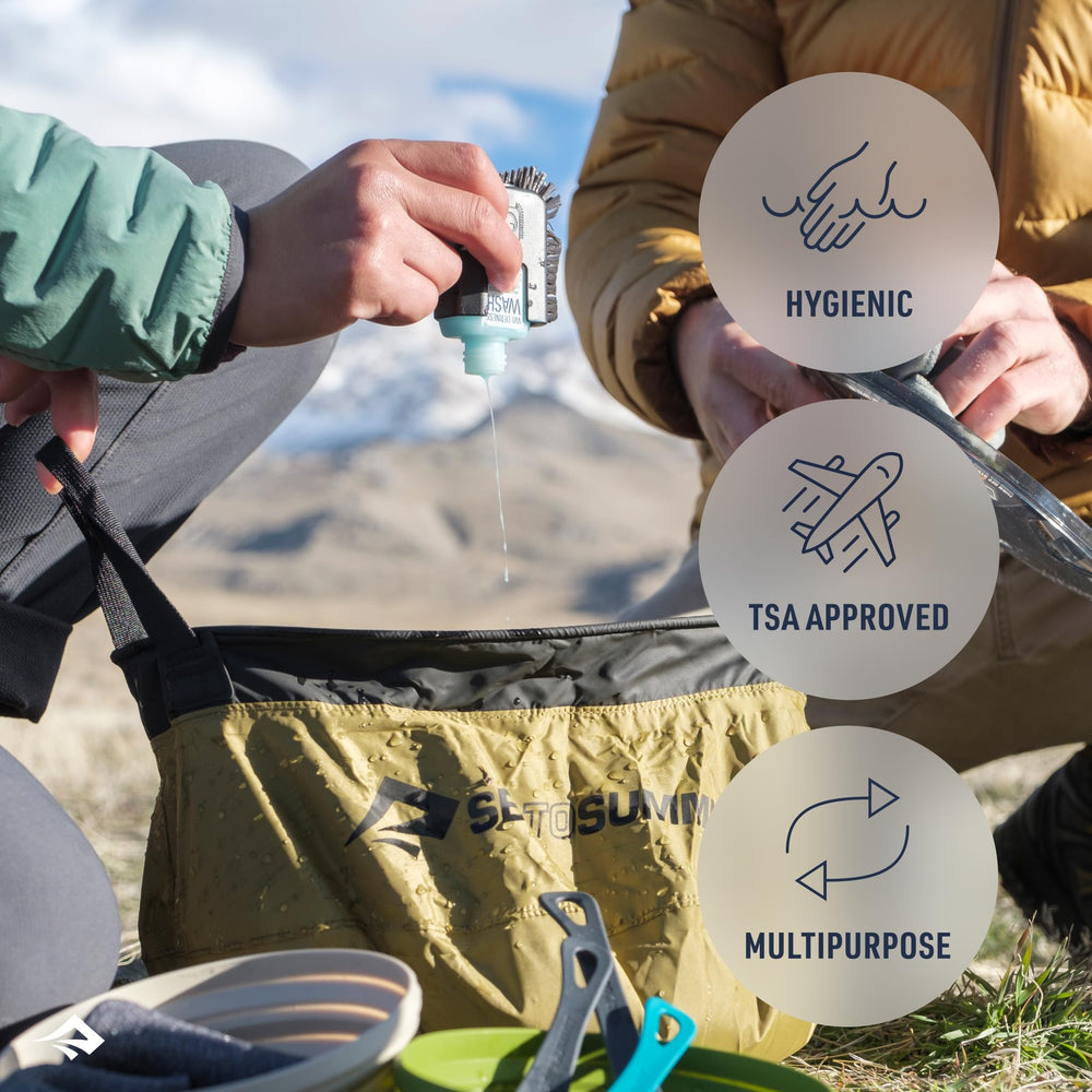 Sea to Summit Wilderness Wash pack-3-bottles shows compact travel-ready kit benefits.