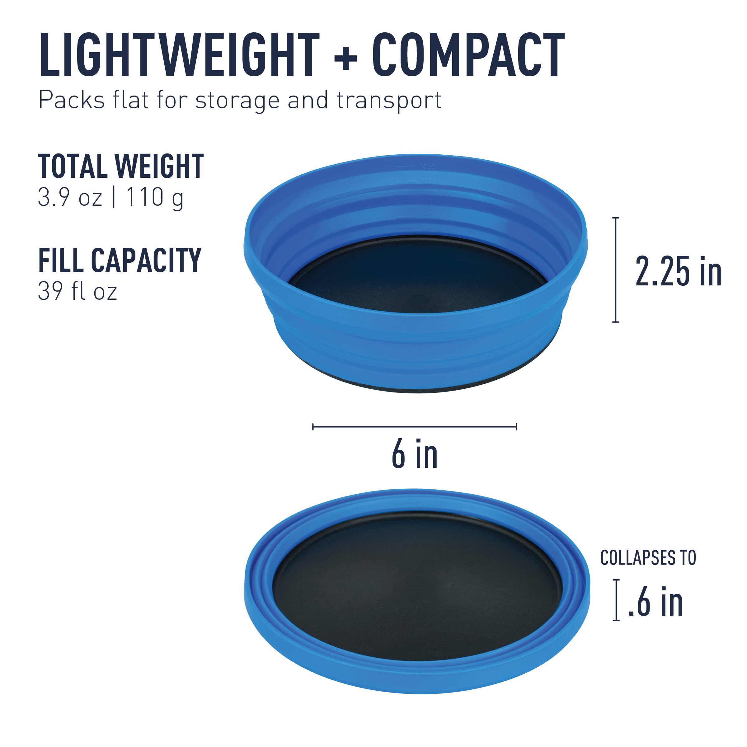 Sea to Summit X-Bowl XL shows calibrated ridges as a measuring cup.