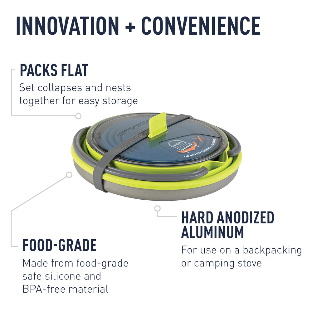 Sea to Summit X-Pot set nested for compact packing on backpacking trips.