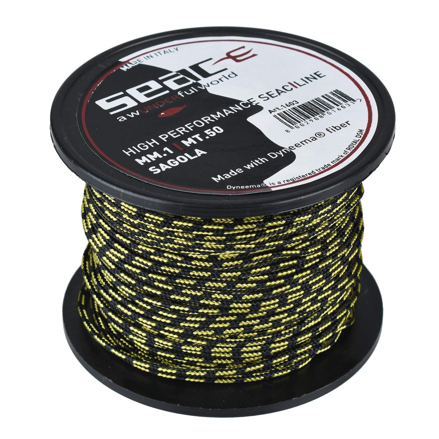 Seac Dyneema Reel Line 1 mm, black, 50 m reel, made in Italy