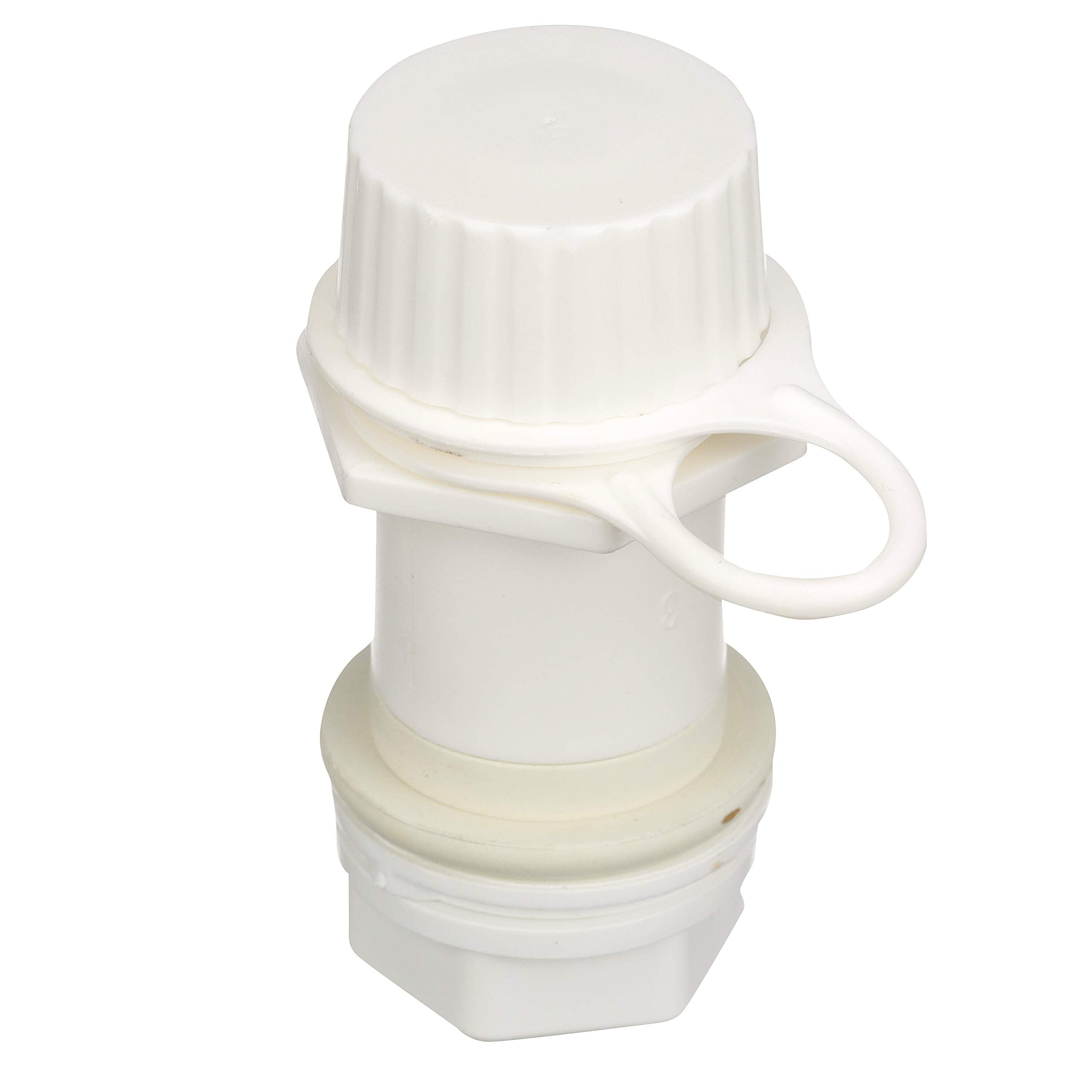Seachoice drain plug cap tether visible during draining to prevent loss