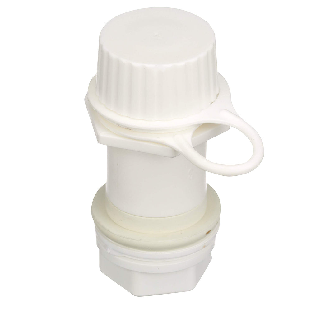 Seachoice drain plug cap tether visible during draining to prevent loss