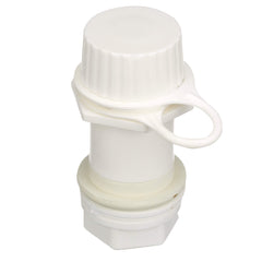 Seachoice drain plug cap tether visible during draining to prevent loss