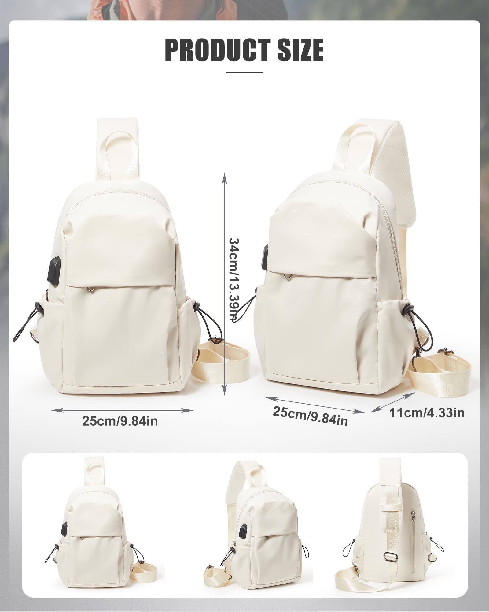 SEAFEW sling bag USB port enables on-the-go device charging.