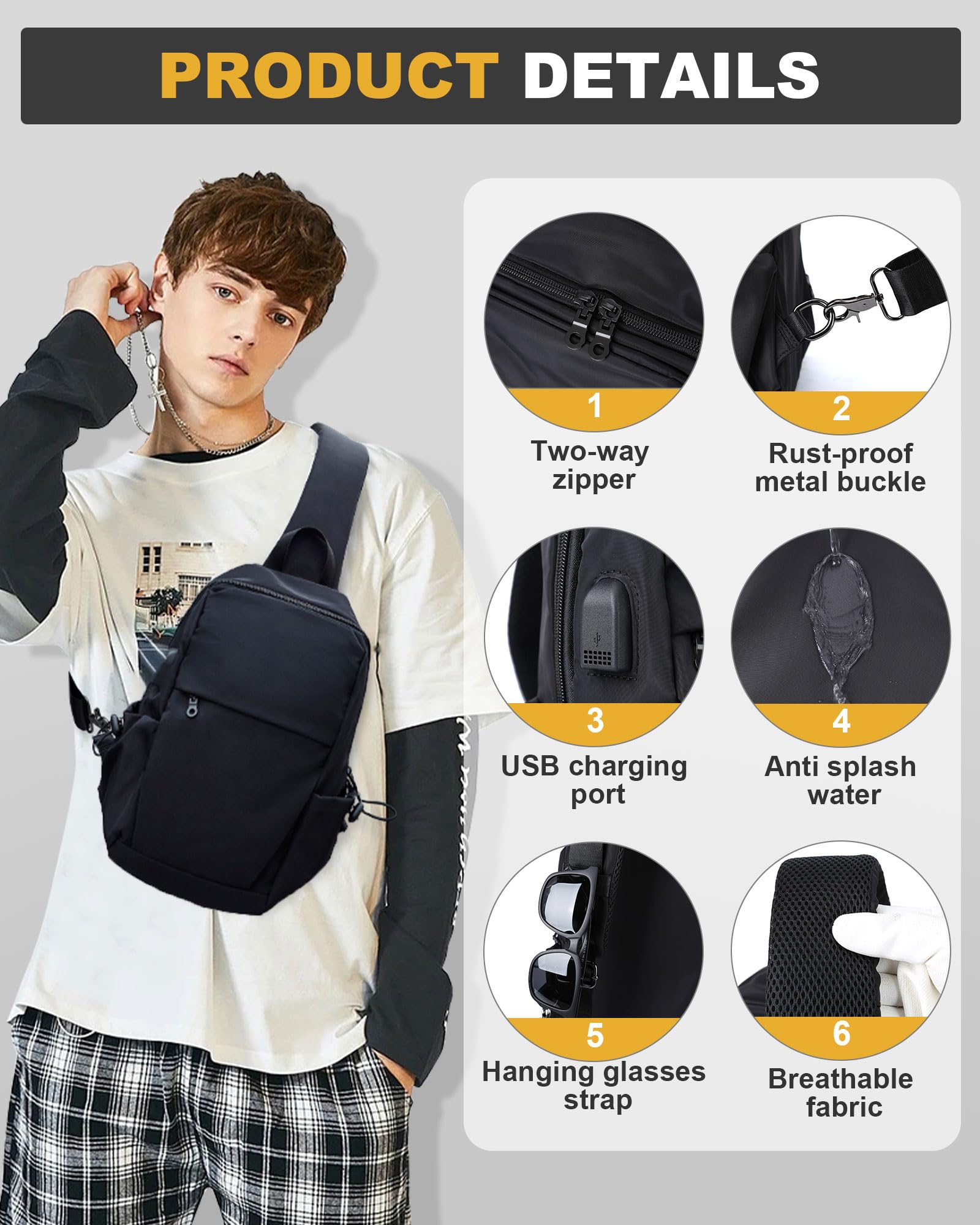 SEAFEW sling bag breathable back, lightweight comfort during workouts.