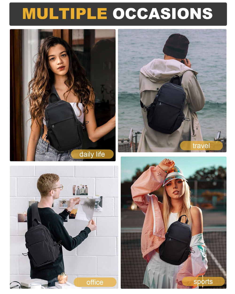 SEAFEW travel-ready sling bag, ideal for commuting and trips.