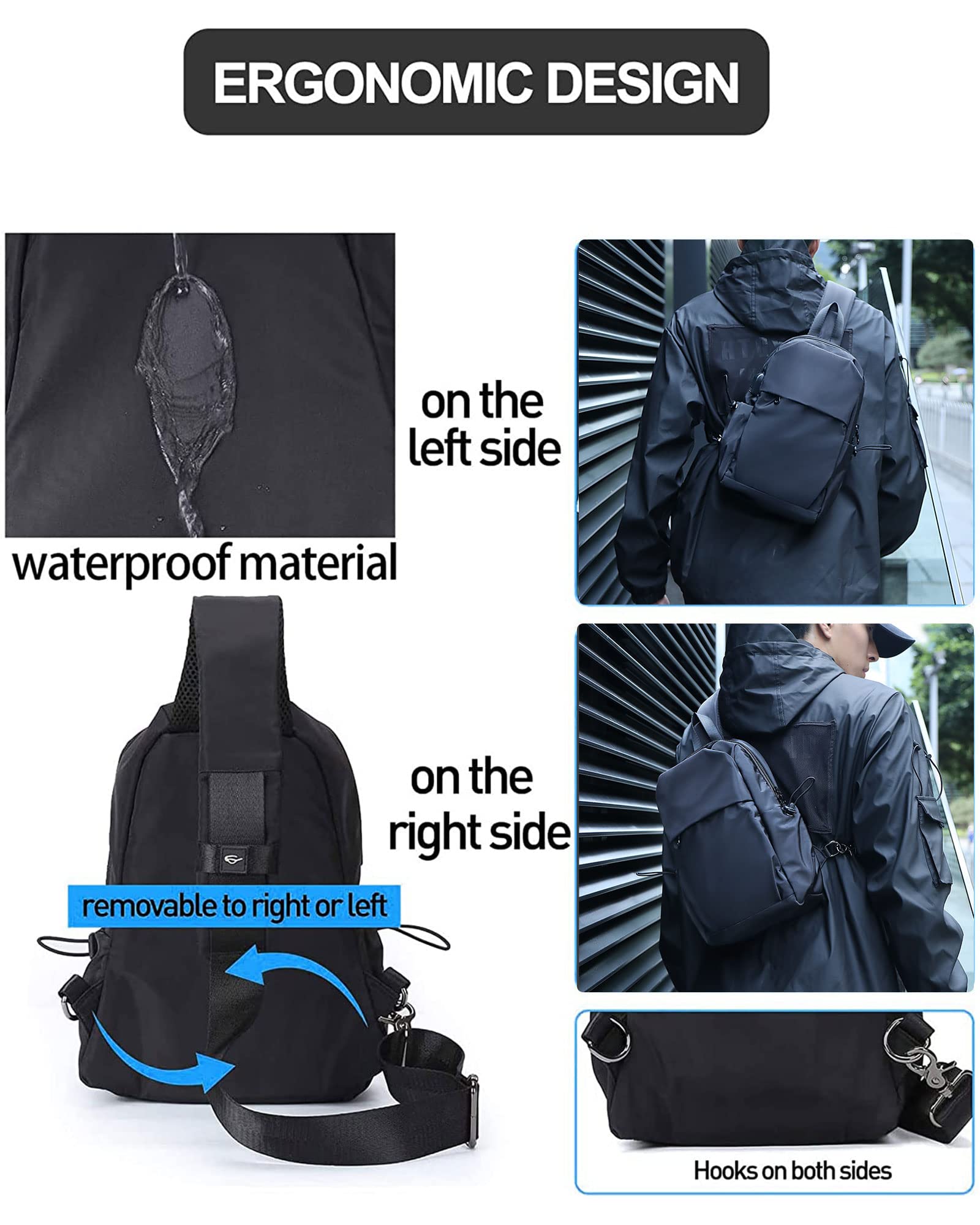 SEAFEW waterproof nylon sling bag, durable protection in rain.
