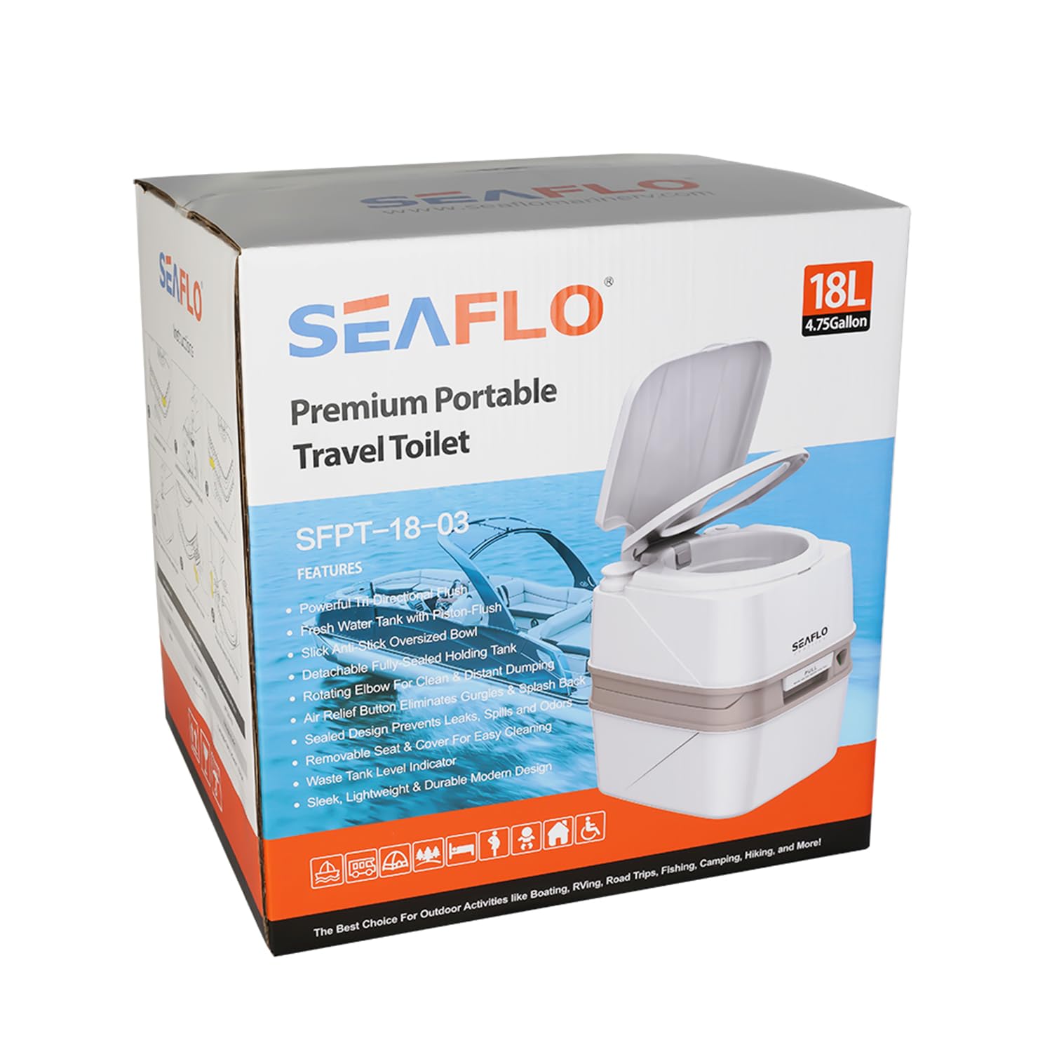 SEAFLO large-capacity 12L tank for extended trips between dumps