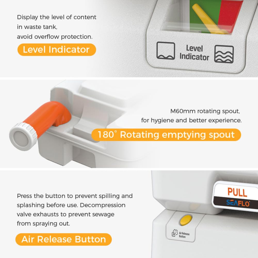 SEAFLO portable toilet compact-transport emphasizes easy storage in RVs and boats