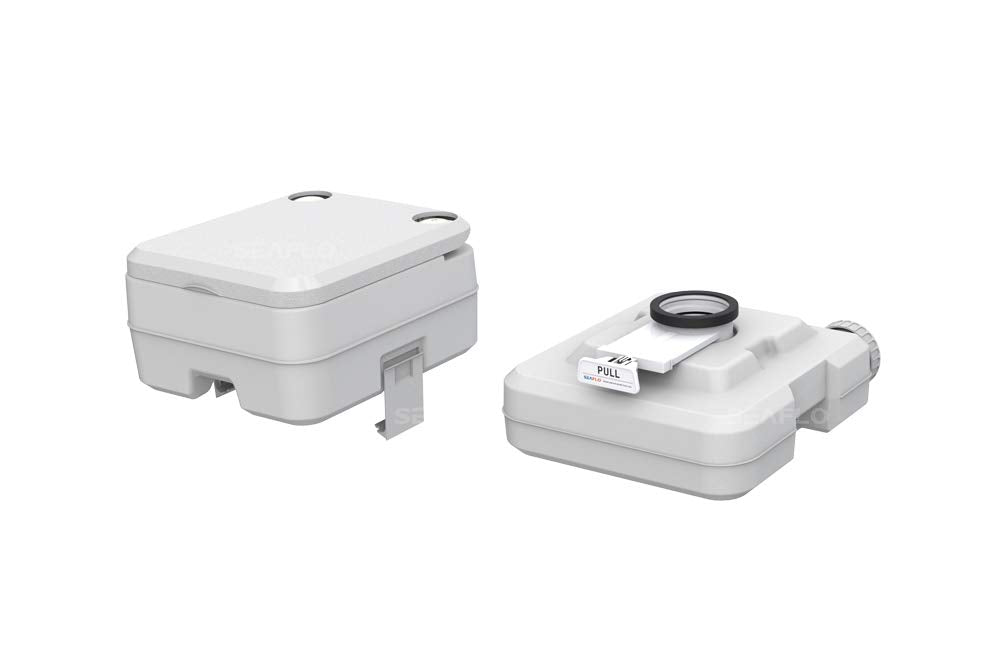 SEAFLO portable toilet stored compactly in a small space for travel