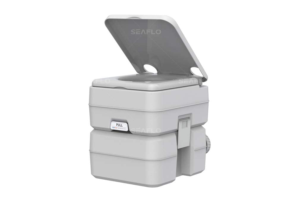 SEAFLO portable toilet for marine use showing compact design for tight cabin spaces and quick setup