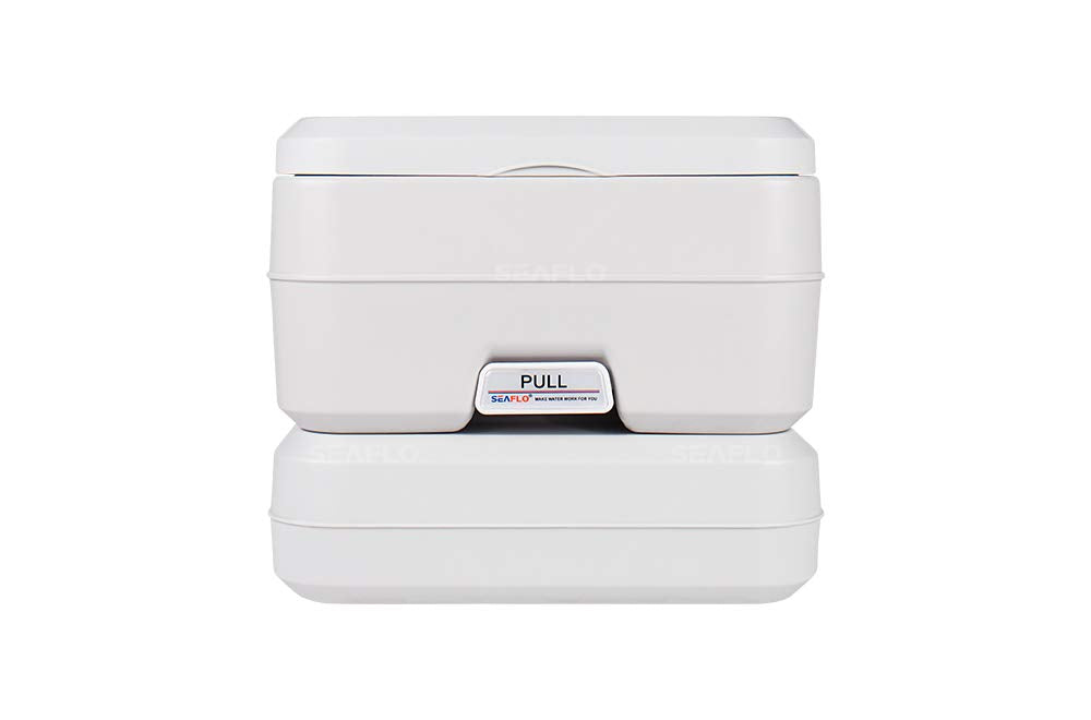 SEAFLO portable toilet with sealing valve indicating odor control capability