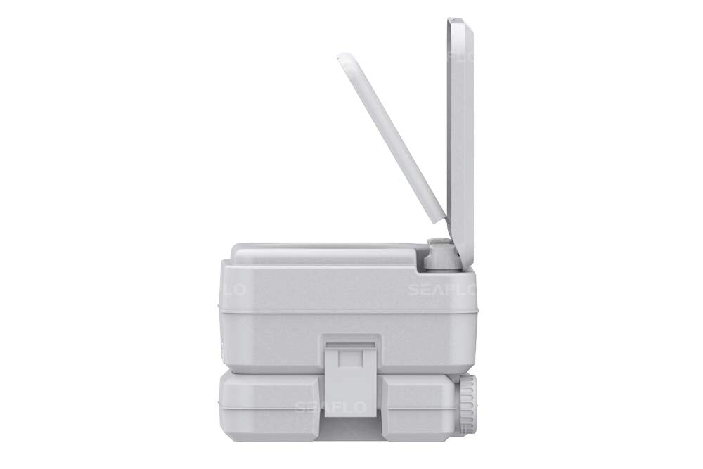 SEAFLO portable toilet image of secure tank attachment for stability