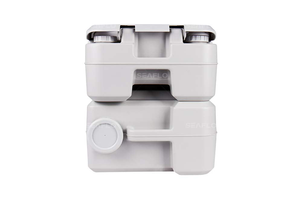 SEAFLO tank secure attachment on portable toilet during travel preparation