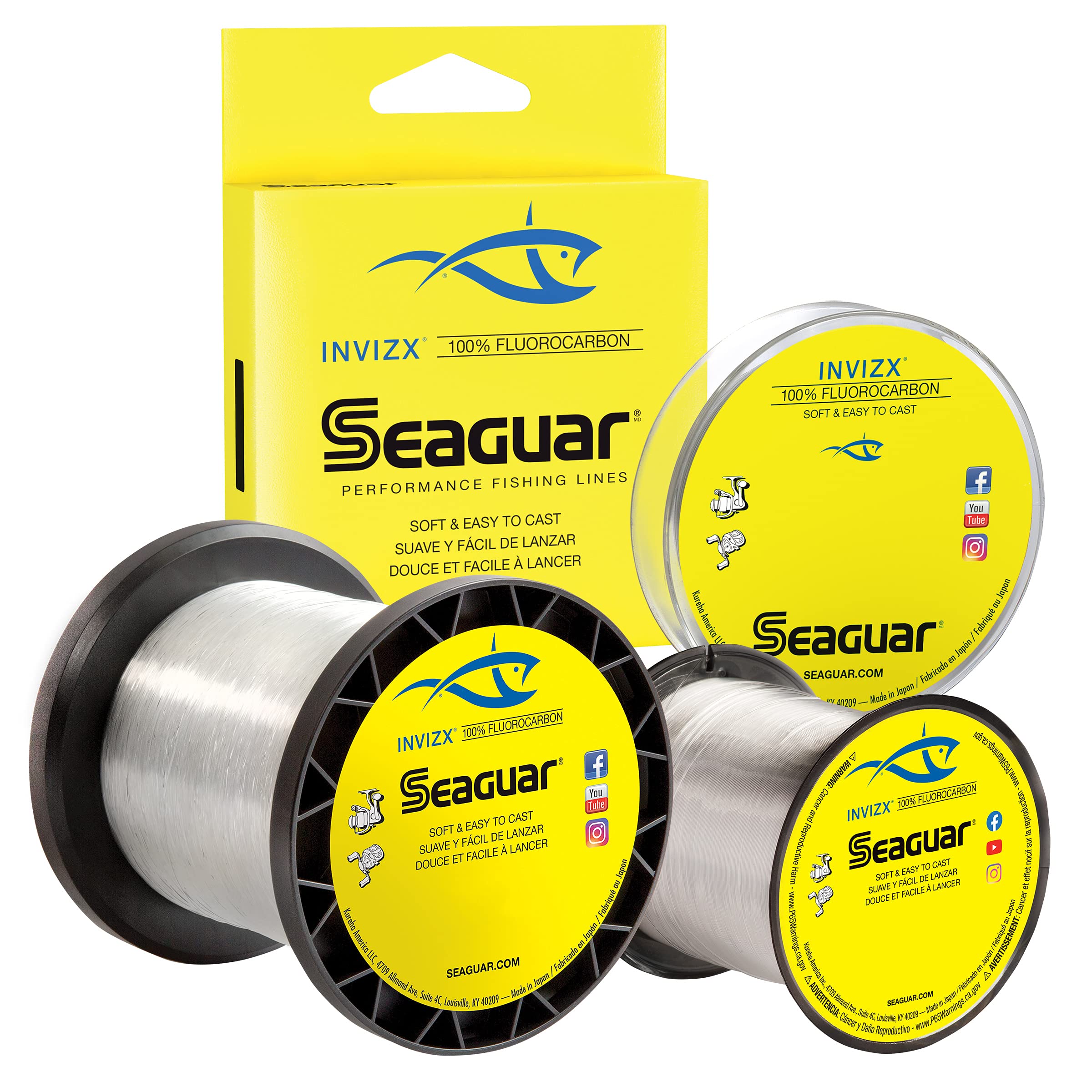 Seaguar InvizX 1000yds spool closeup shows soft, virtually invisible fluorocarbon for smooth casting.