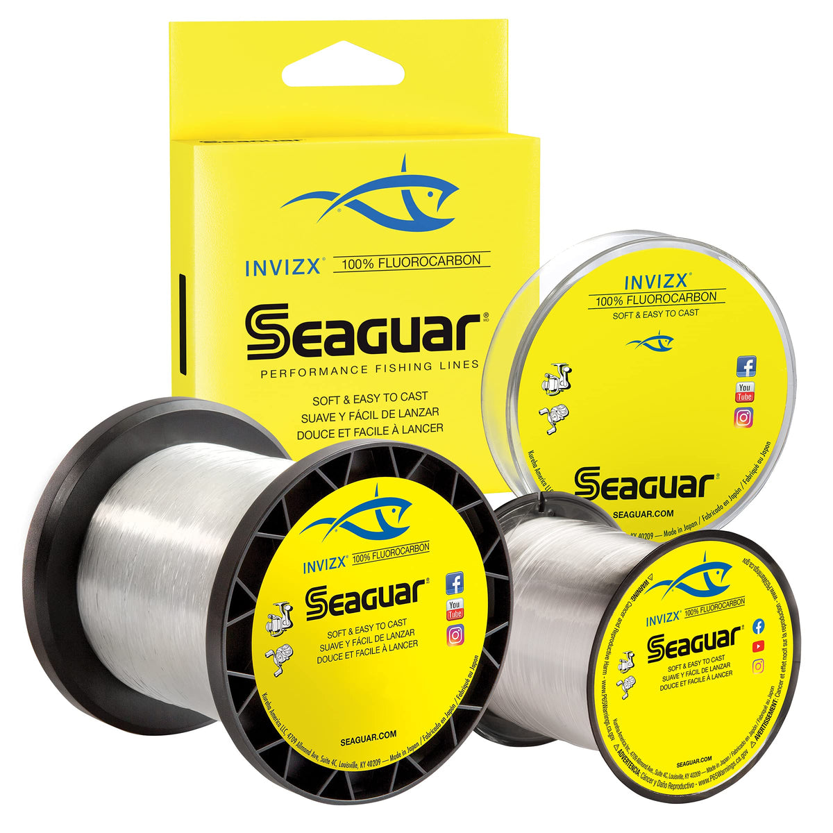 Seaguar InvizX freshwater fluorocarbon on a spool, nearly invisible to fish.