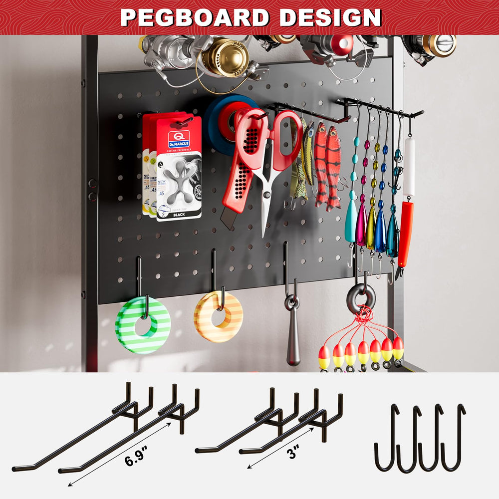 SEEAHEAD three-shelves layout reveals large capacity for tackle boxes and buckets.