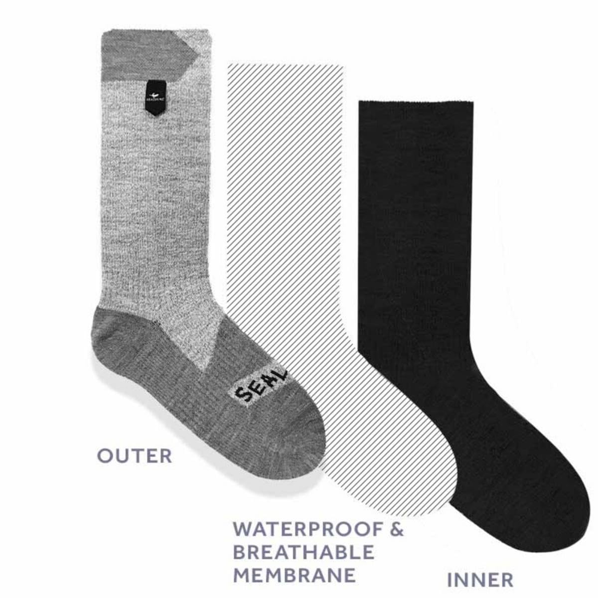 SEALSKINZ waterproof warm weather ankle socks in use during rain for cycling or hiking