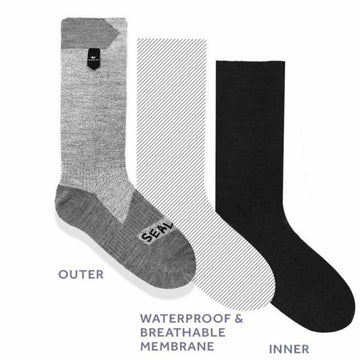 SEALSKINZ waterproof warm weather ankle socks in use during rain for cycling or hiking