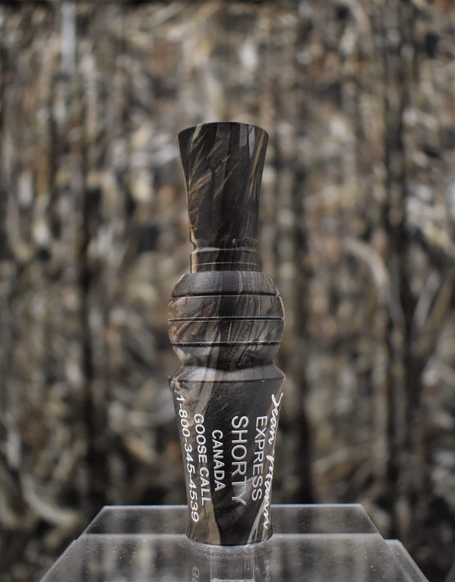 Sean Mann Outdoors Express Shorty World Champion camo close-up shows durable molded construction for field use.