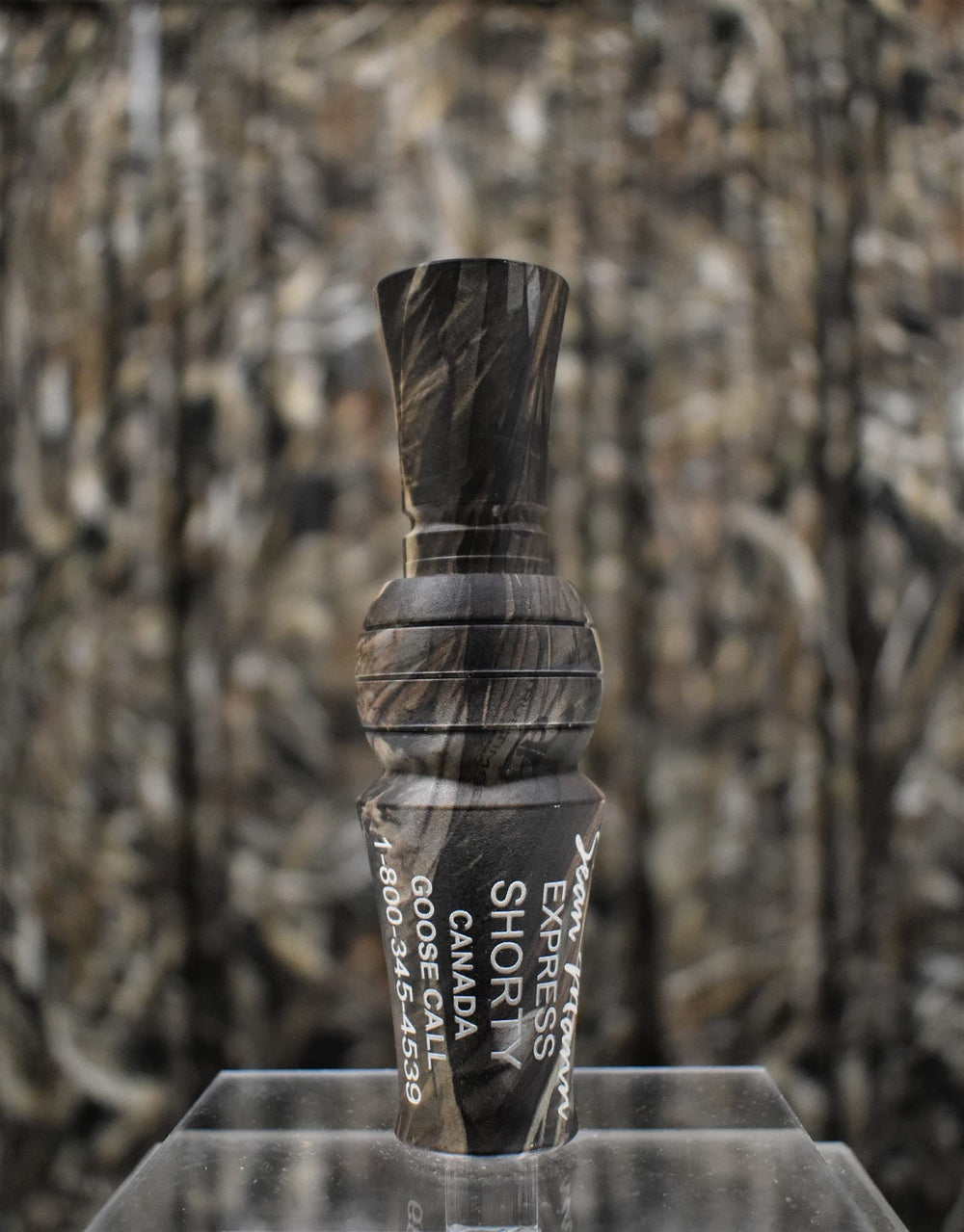 Sean Mann Outdoors Express Shorty World Champion camo close-up shows durable molded construction for field use.