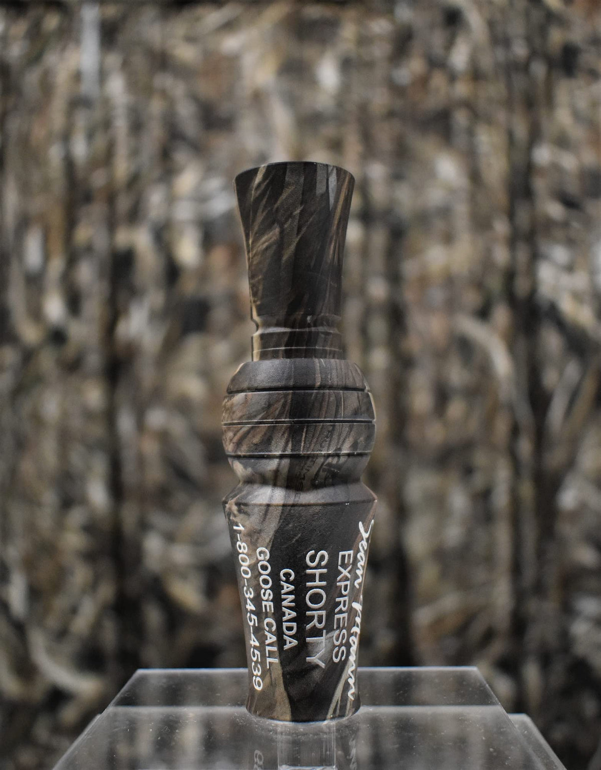 Sean Mann Outdoors Express Shorty World Champion camo close-up shows durable molded construction for field use.
