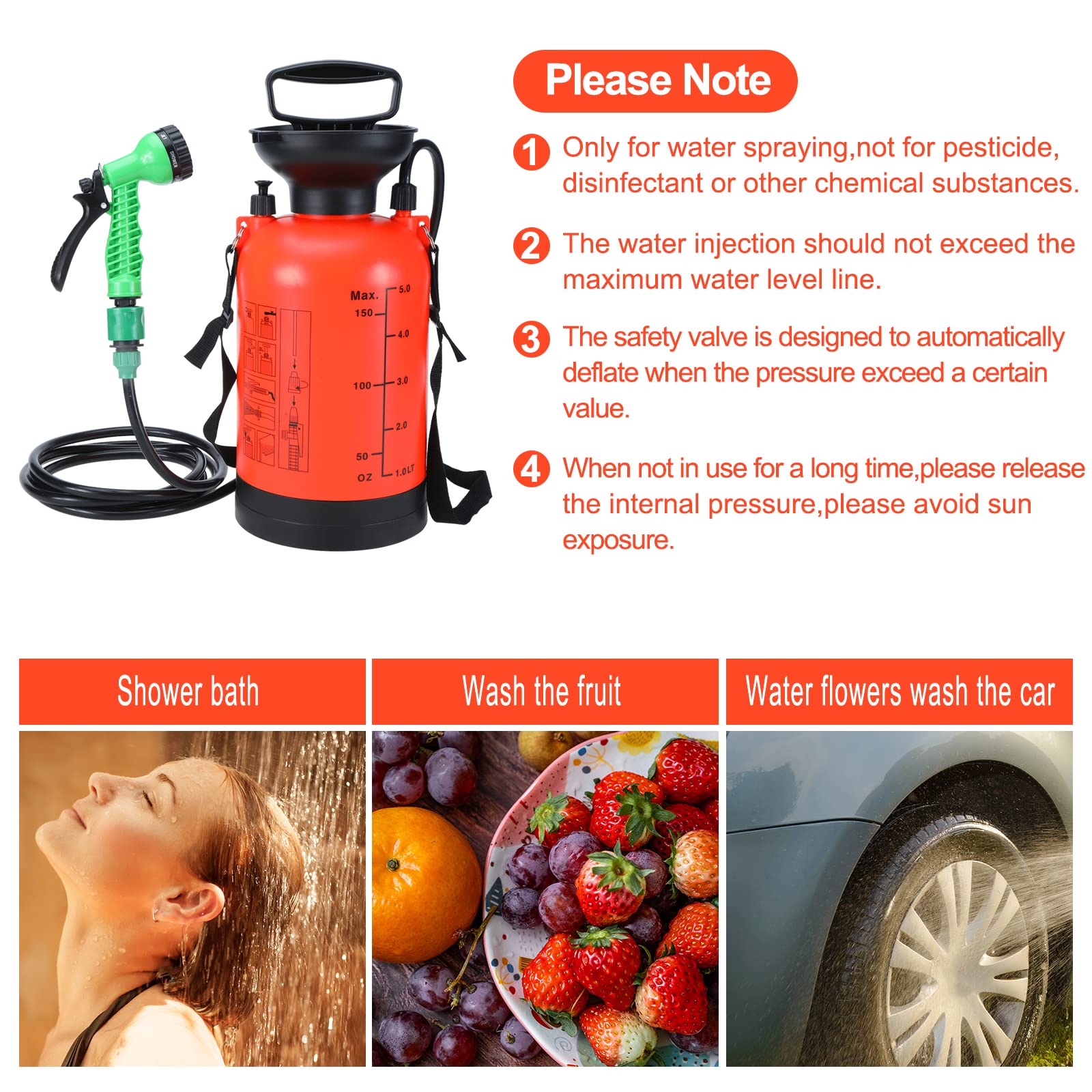 SearQing portable shower with 7 spray modes for customizable outdoor rinsing options.
