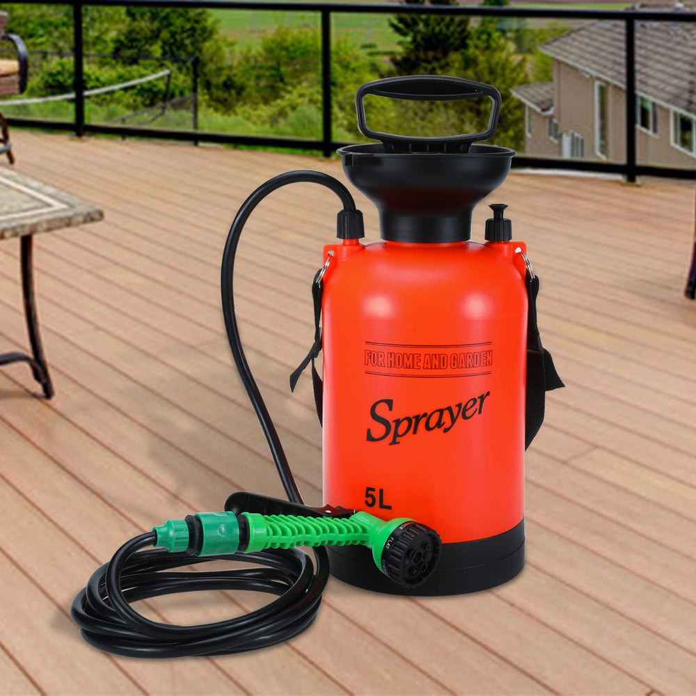 SearQing portable shower packaging shows contents and ready-to-use setup for travelers.