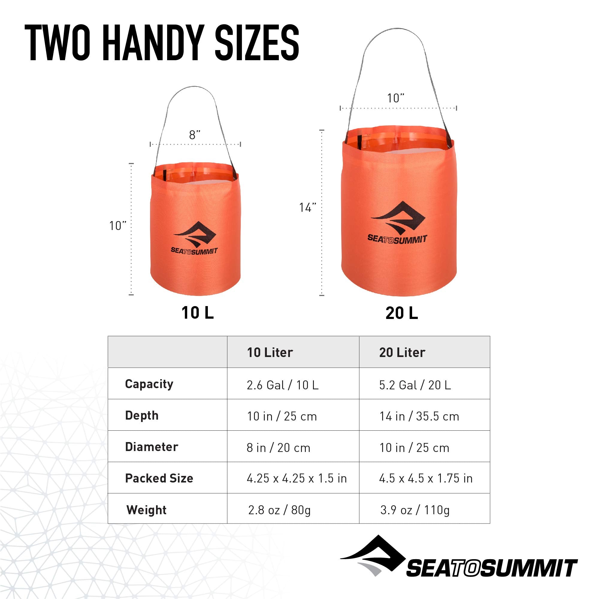 Sea to Summit folding bucket with volume indicator for quick checks.