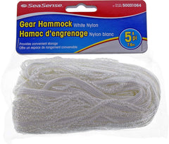 SeaSense nylon gear hammock hanging in a cabin for organized storage.