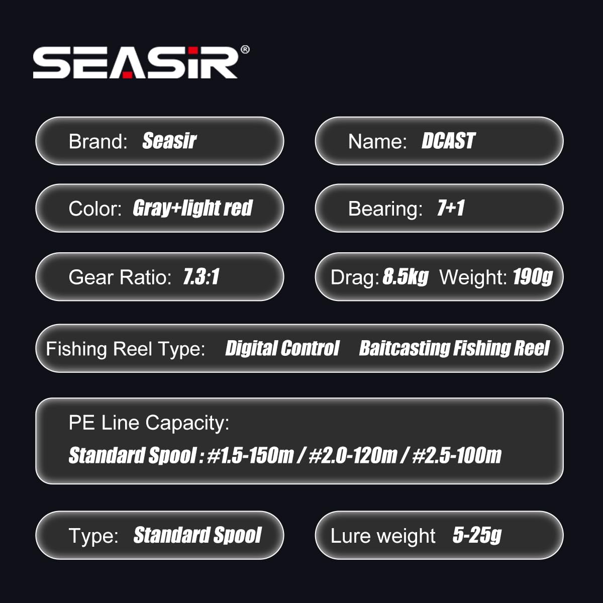 SEASIR DCast brass main gear with dual bearings ensures longevity.