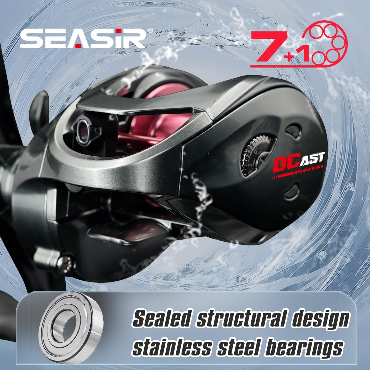 SEASIR DCast saltwater durability seals and stainless bearings endure exposure.