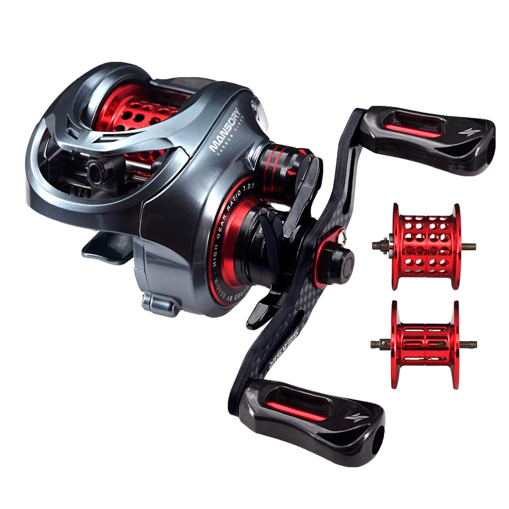 SEASIR Mansory baitcaster reel front view showcases ultra-light carbon fiber frame for long casting