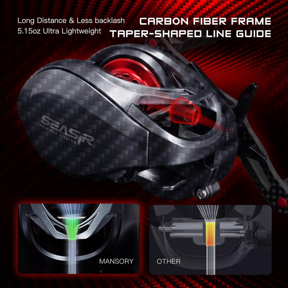 SEASIR Mansory reel braking system shows magnetic control for long-distance casts.