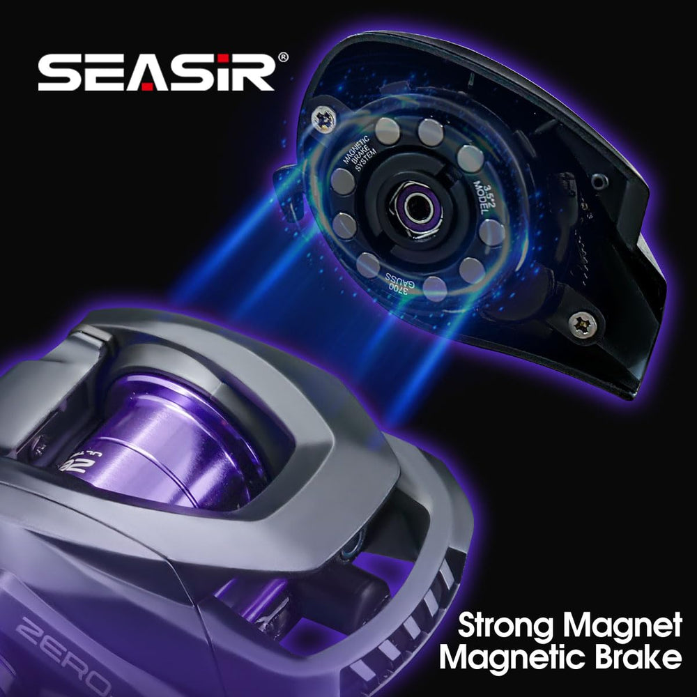 SEASIR Zero119 black and purple finish on a robust reel.