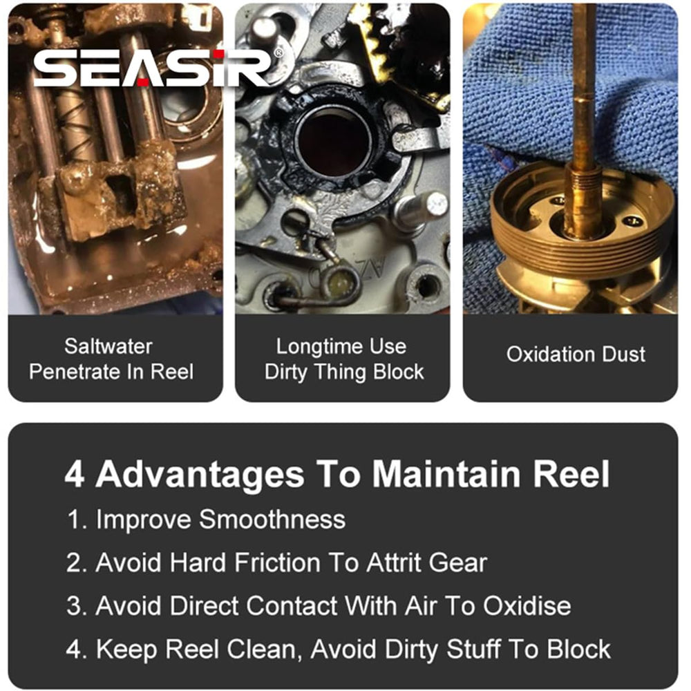 SEASIR grease and oil used on reel bearings, line rollers and worm gears