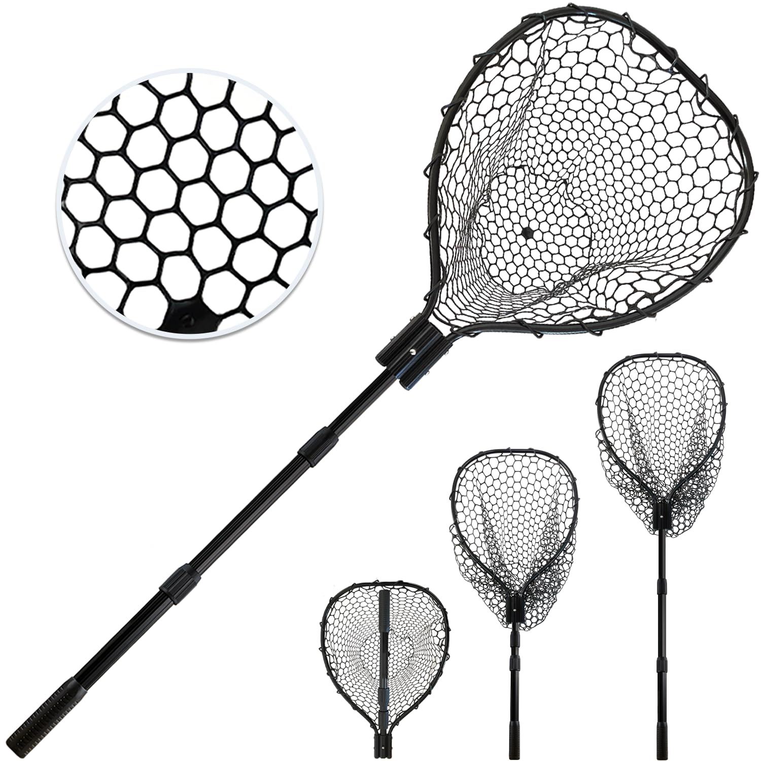 SEASPRO black telescoping fishing net with extended handle for reach into hard-to-reach spots.