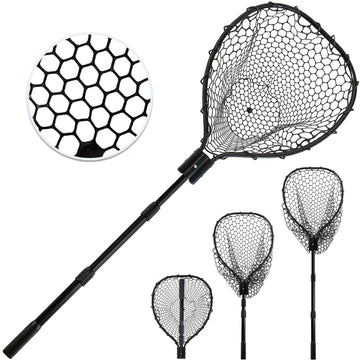 SEASPRO black telescoping fishing net with extended handle for reach into hard-to-reach spots.