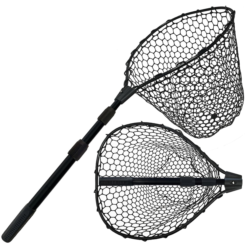 SEASPRO black telescoping fishing net with extended handle reaching distant spots for easier retrieval.