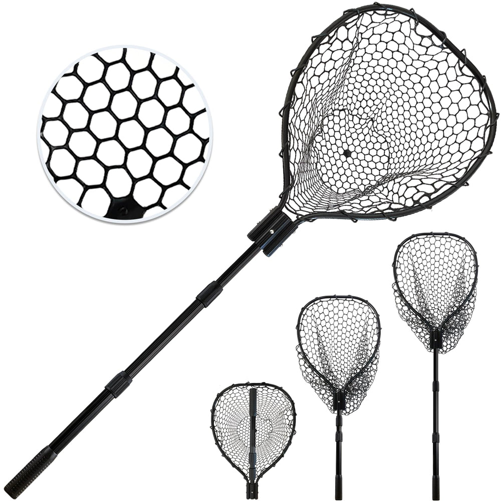 SEASPRO black telescoping fishing net with extended handle for reach into hard-to-reach spots.