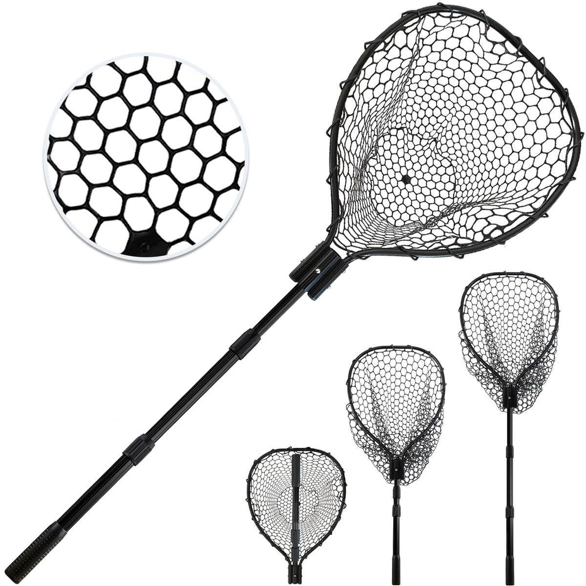 SEASPRO black telescoping fishing net with extended handle for reach into hard-to-reach spots.