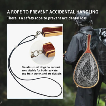 SEASPRO coiled lanyard keeps net secure during wading and boating.