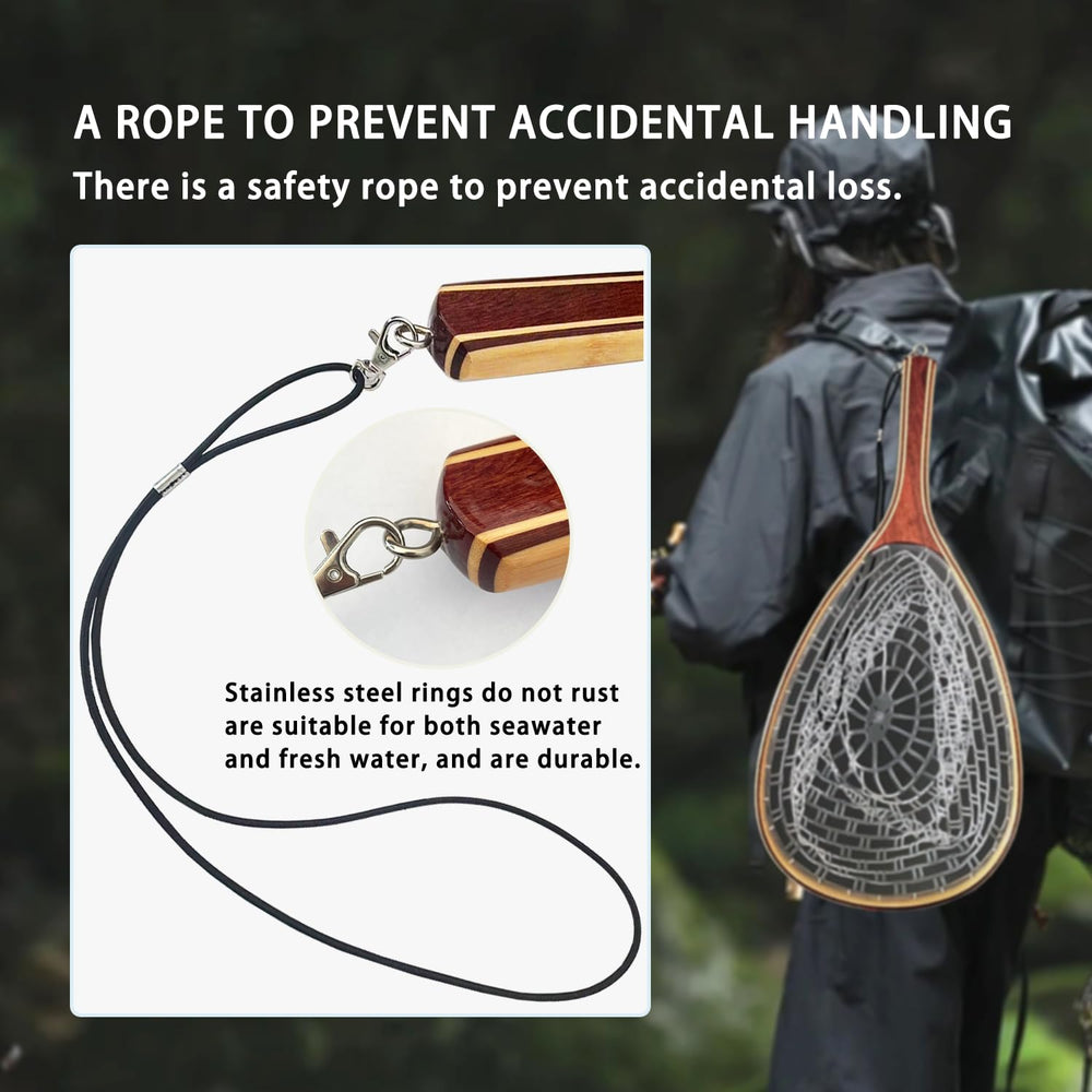 SEASPRO coiled lanyard keeps net secure during wading and boating.
